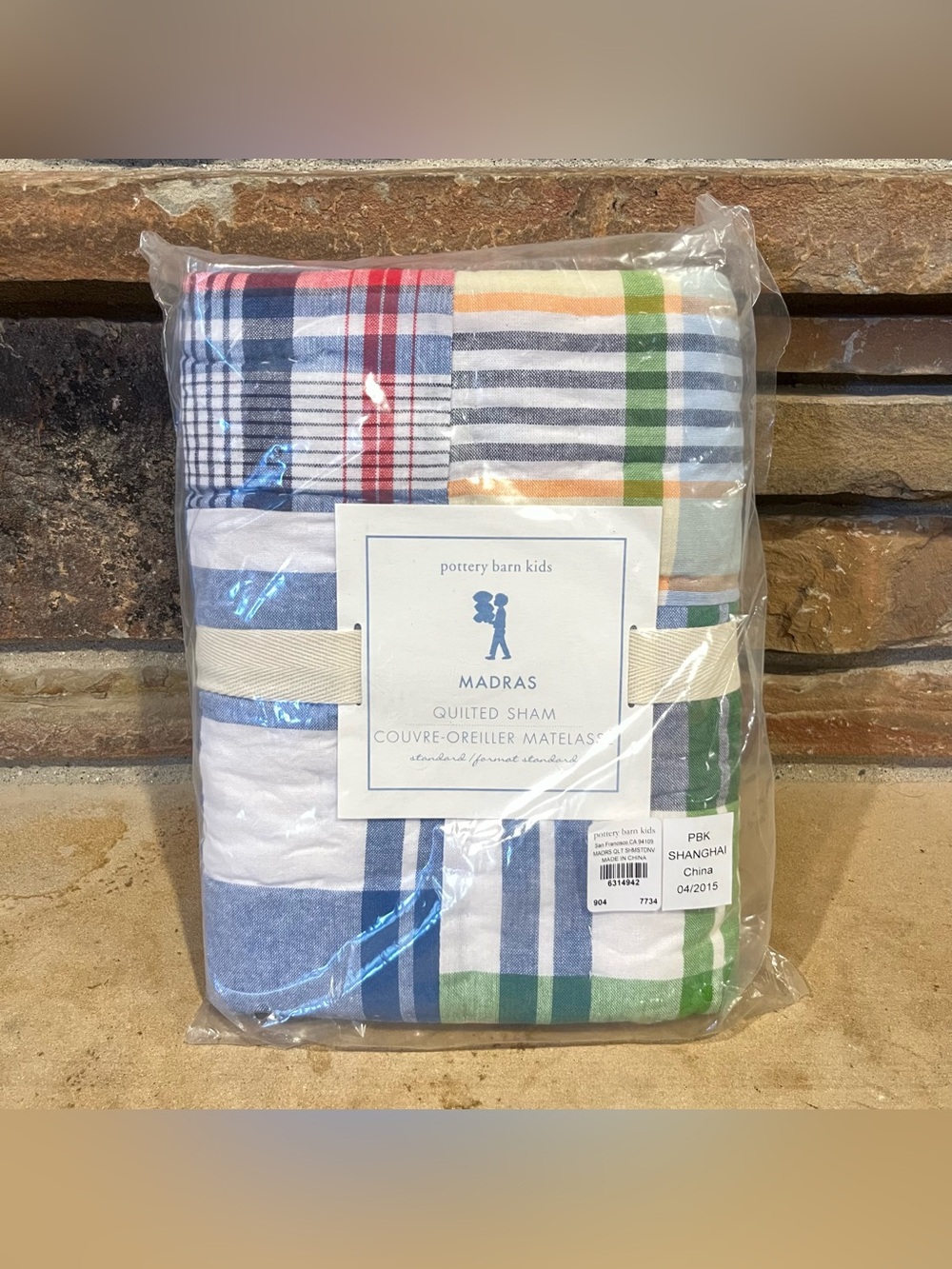 Pottery Barn Kids 100% Cotton Madras Hand-Quilted Sham - Multicolor Plaid